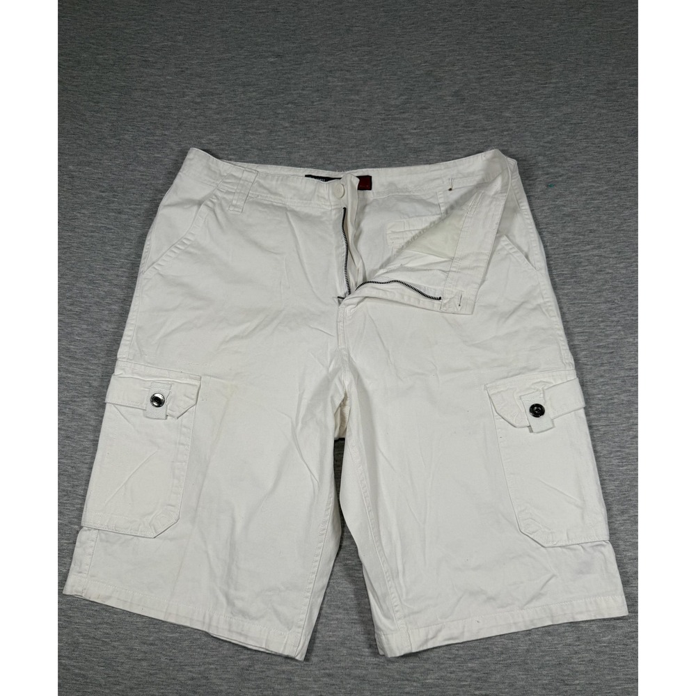 Southpole Cargo Shorts Mens 36‎ White Embroidered Graphic Pockets Summer Casual